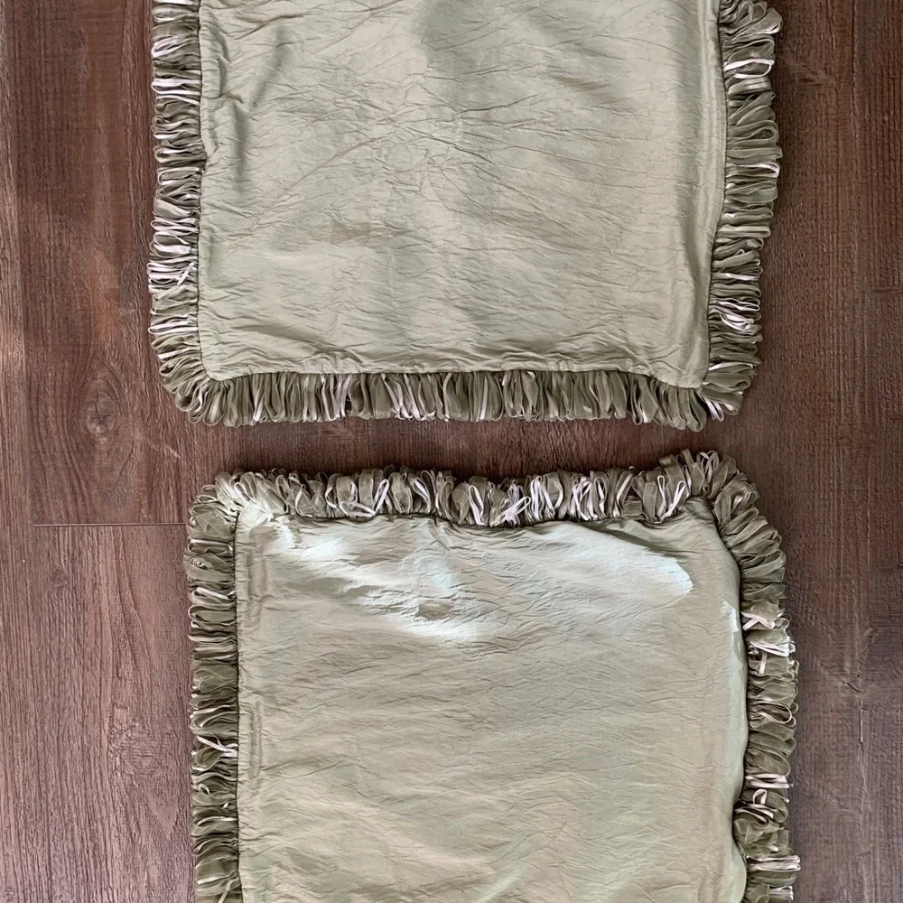 Green Fringed Throw Pillows